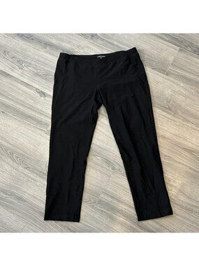Eileen Fisher Pants Womens L Black Crepe Knit Slim Ankle Pull On Stretch Casual